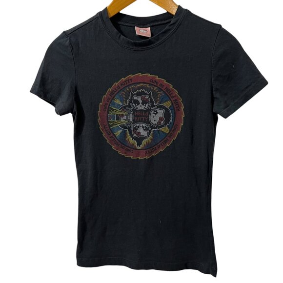 Y2K 2005 Sanrio Hello Kitty X KISS Black Baby Tee "Cute as Hello Kitty" Size S - Picture 5 of 8